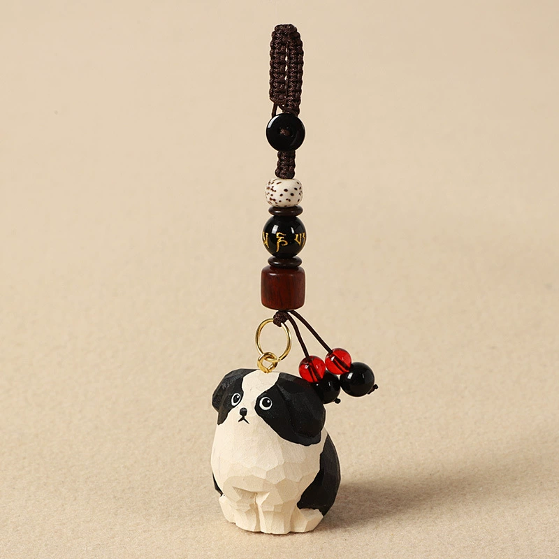 Handmade Wood Carving Keychain Pendant, Cute Dog & Fortune Designs, Birthday Gift, 10 g