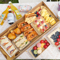 ins風露營戶外野餐盒牛皮紙一次性開窗盒食物水果包裝外帶收納盒