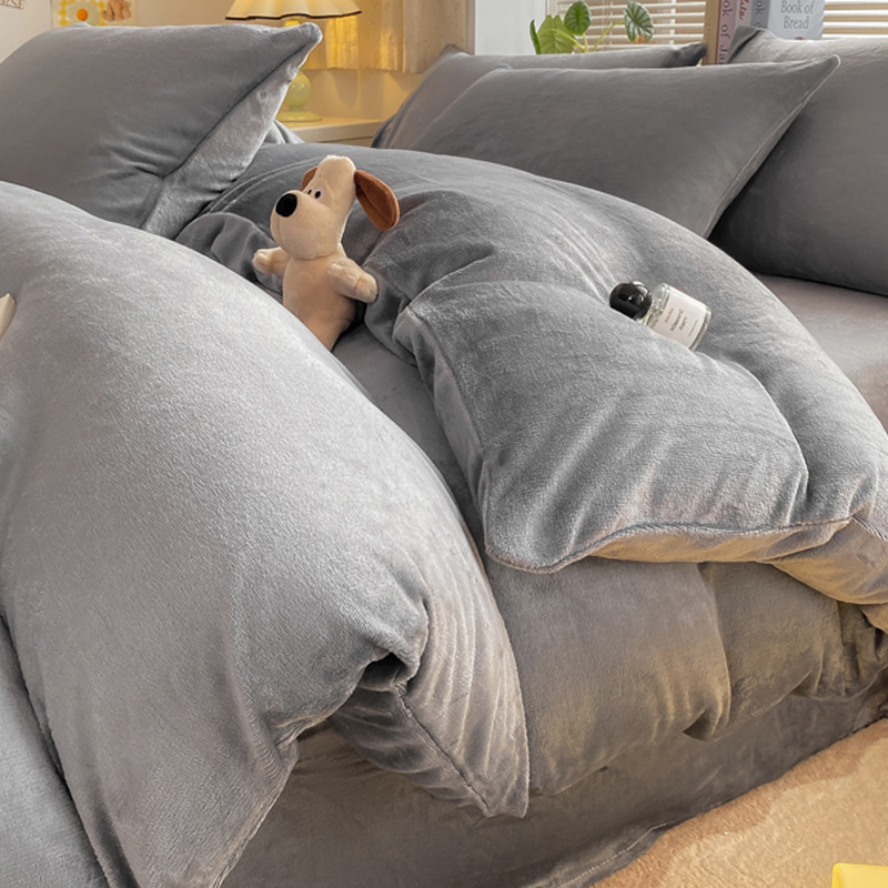 Otoño e invierno engrosado leche cama de cuatro piezas conjunto de coral cubierta de edredón de flanel doble sábanas de tres piezas conjunto