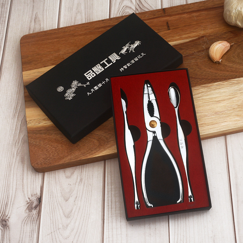 Crab eating tools stainless steel crab scissors three-piece set for eating crabs, crab claws, crab clamps, crab needles for eating hairy crabs, crabs with gift box