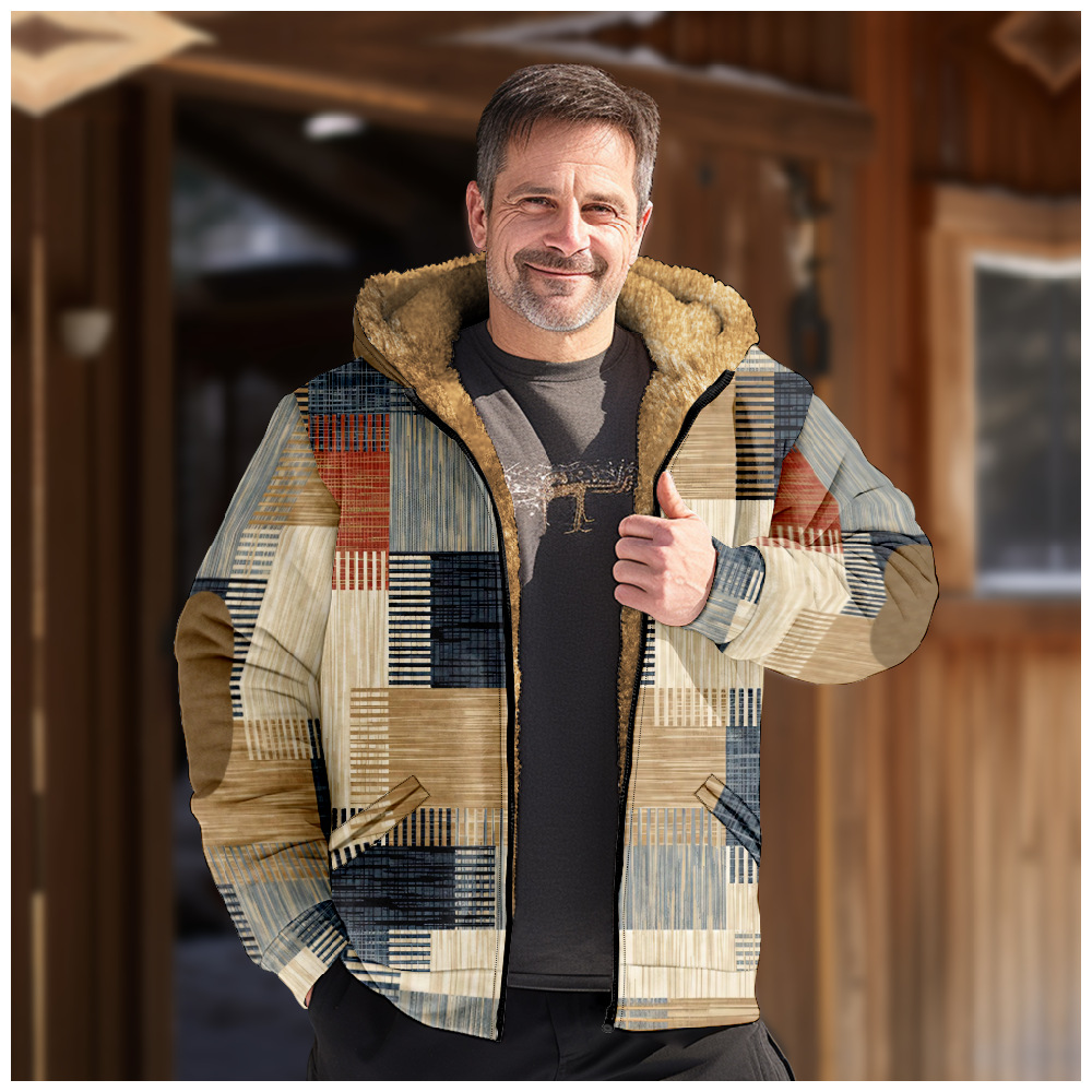 Patrón de multi-color transfronterizo europeo y americano impresión 3D Impresión digital suéter con capucha forro marrón Chaqueta de algodón acolchado