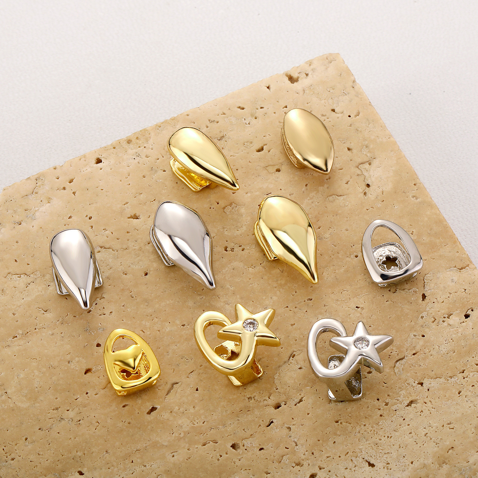 7g Weight Hip-Hop Geometric Star Water Droplets Copper Inlay Zircon Unisex Tooth Socket 1 Pair