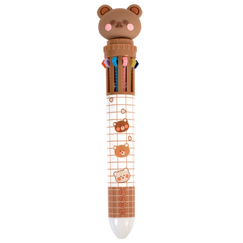 Cartoon bear ten-color ballpoint pen cute pressing handbook writing pen student learning writing stationery holiday gift