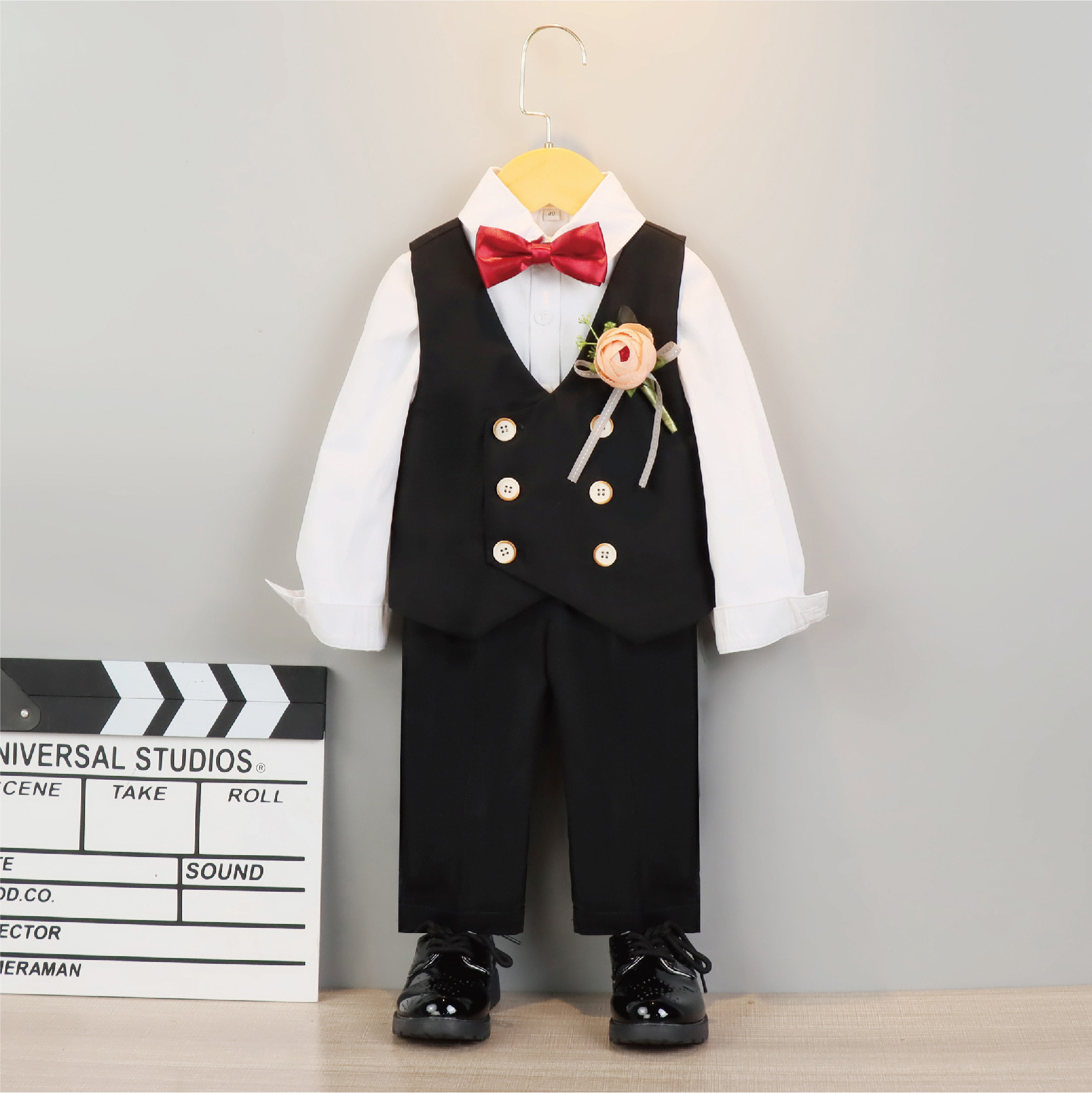 Jungen Anzug Set 3-teilig Blazer Weste Hose mit Hemd & Fliege für Geburtstagsfeier Hochzeit Festzug_voghion.com