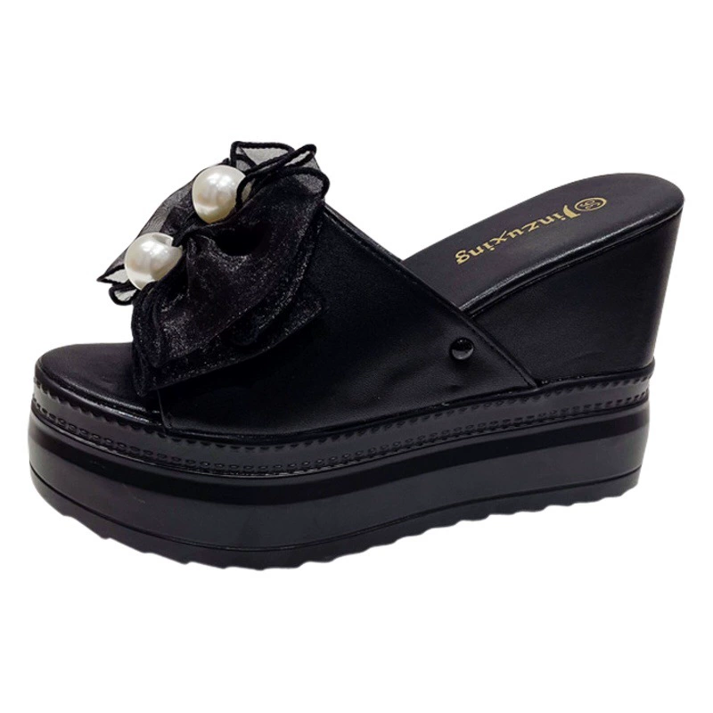 Модные сандалии с рыбьим носком на танкетке 10 см на очень высоком каблуке с бантом, водонепроницаемые белые тапочки на платформе на толстой подошве на платформе для лета