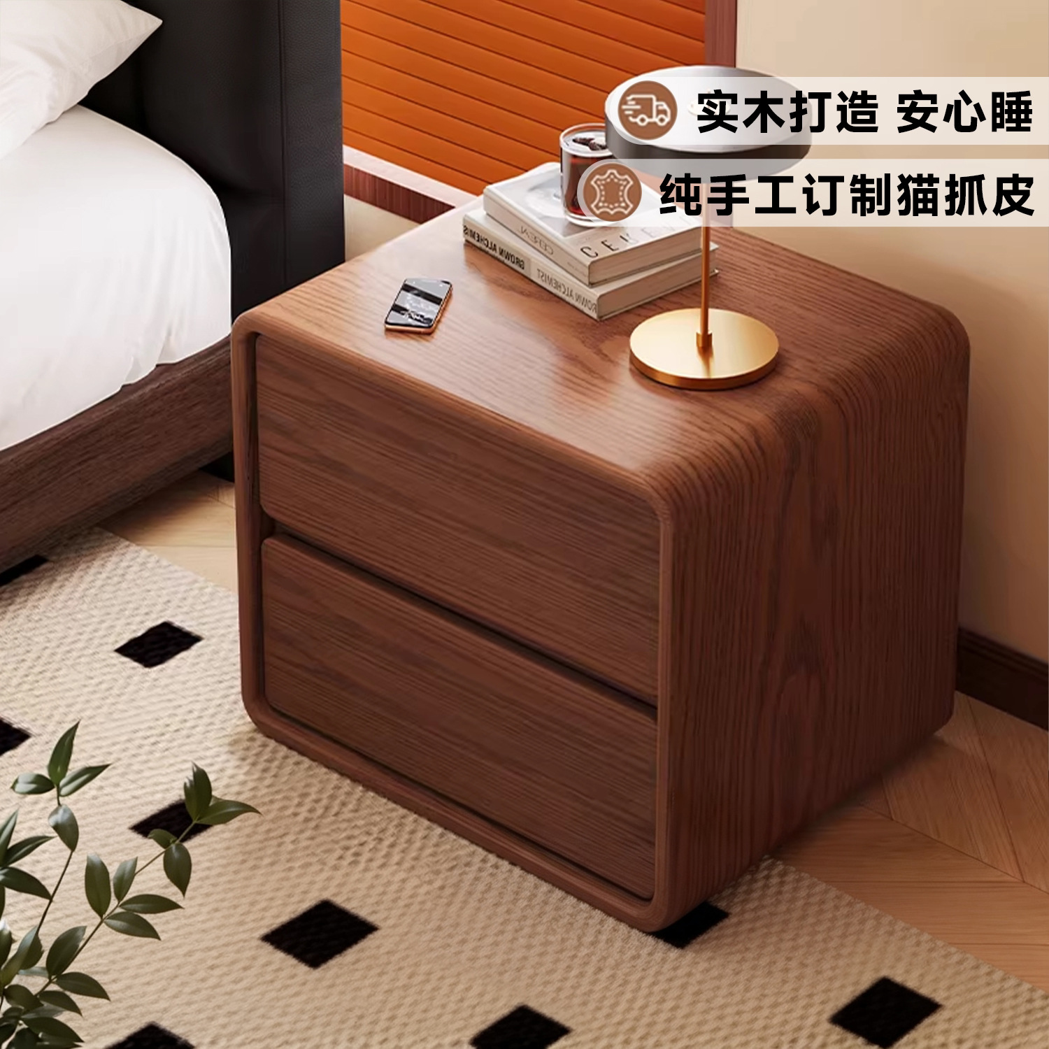 Mesitas de noche de estilo mediano y antiguo, dormitorios domésticos de madera maciza 2026 se venden en caliente, exquisitos y pequeños armarios de almacenamiento al lado de la cama están exentos de instalación.