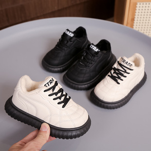 Boys' shoes 2023 autumn and winter new children's sports board shoes soft bottom baby two cotton leather surface boys and girls casual shoes