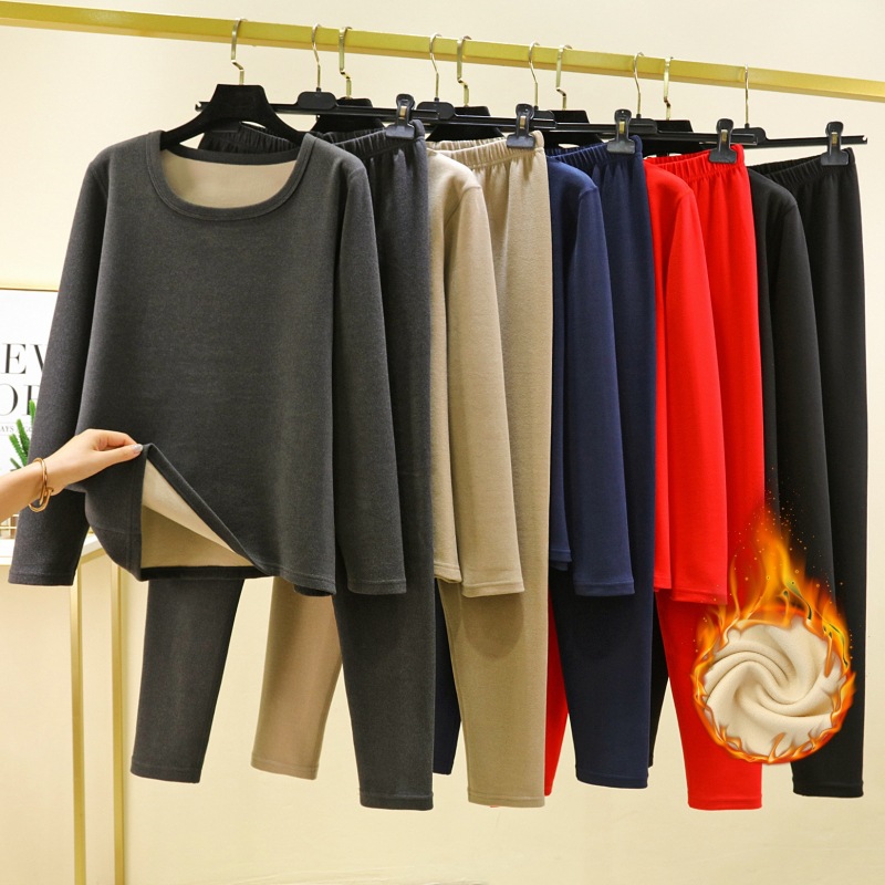Men's thermal underwear set, autumn and winter, fleece-lined, thickened, heat-generating thermal underwear, two-piece set.