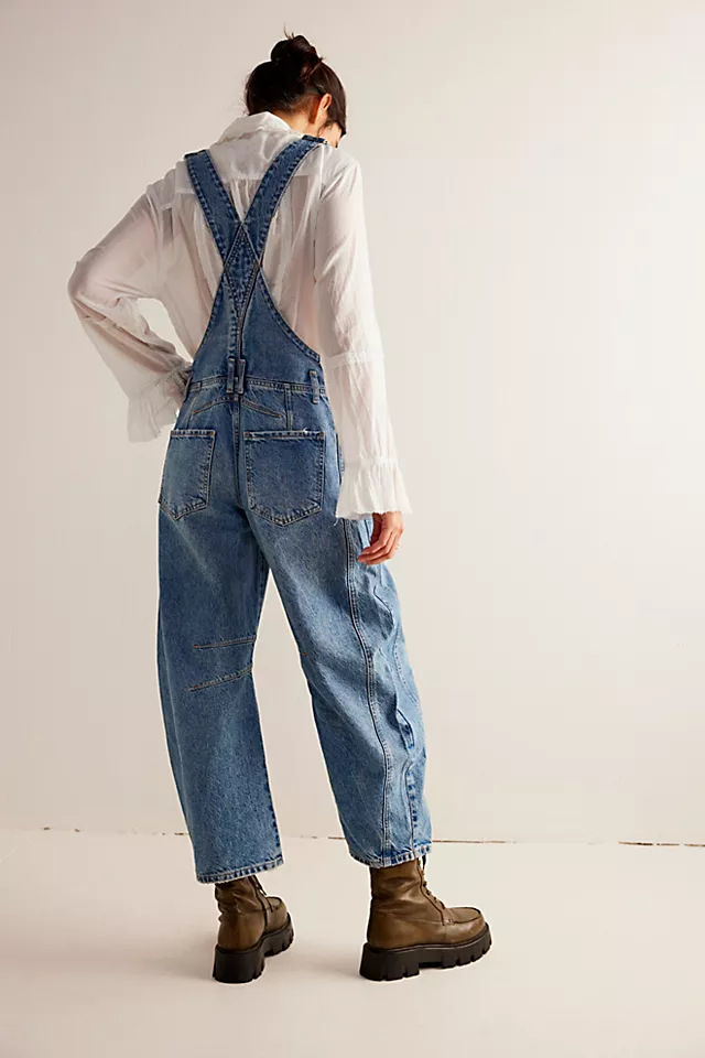 Damen Denim Latzhose Im Retro Stil Weiter Gerader Schnitt_voghion.com