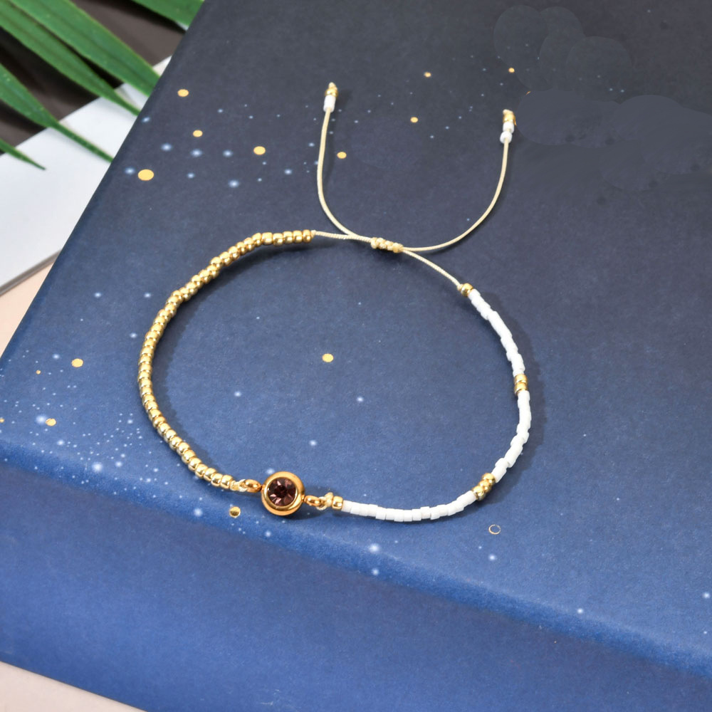 1 Piece Quantity Daily Occasion Stainless Steel, Seed Bead, rope Material Round Pattern Casual Simple Style Round Stainless Steel Seed Bead Rope Beaded Inlay Zircon Bracelets