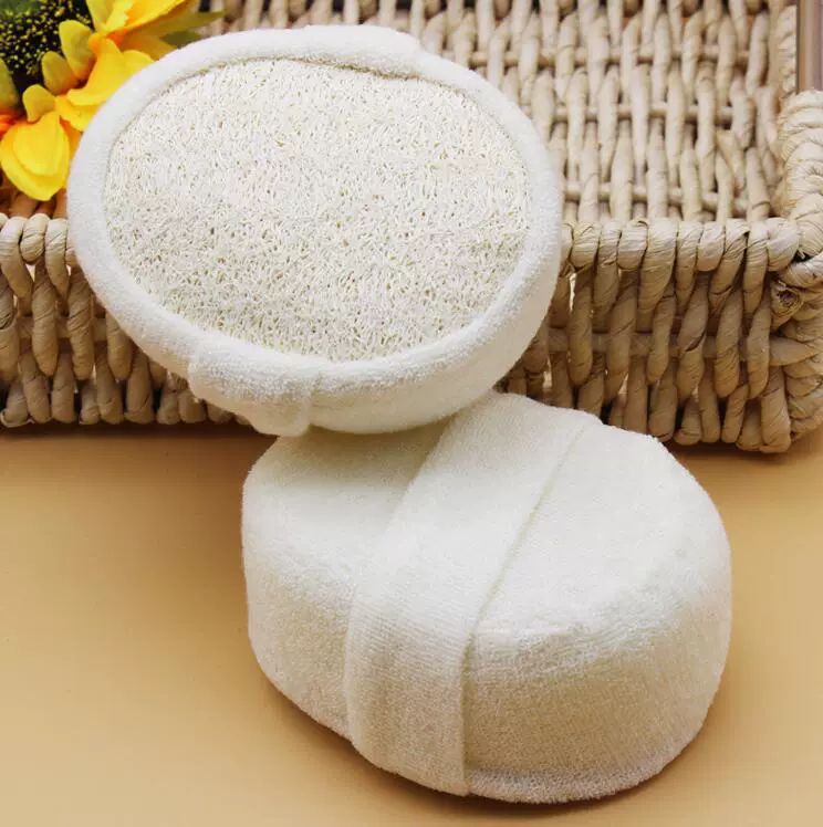 Loofah Bath Sponge (Natural), Cotton‑Linen & Loofah, Multiple Sizes 8×8–12×12 cm