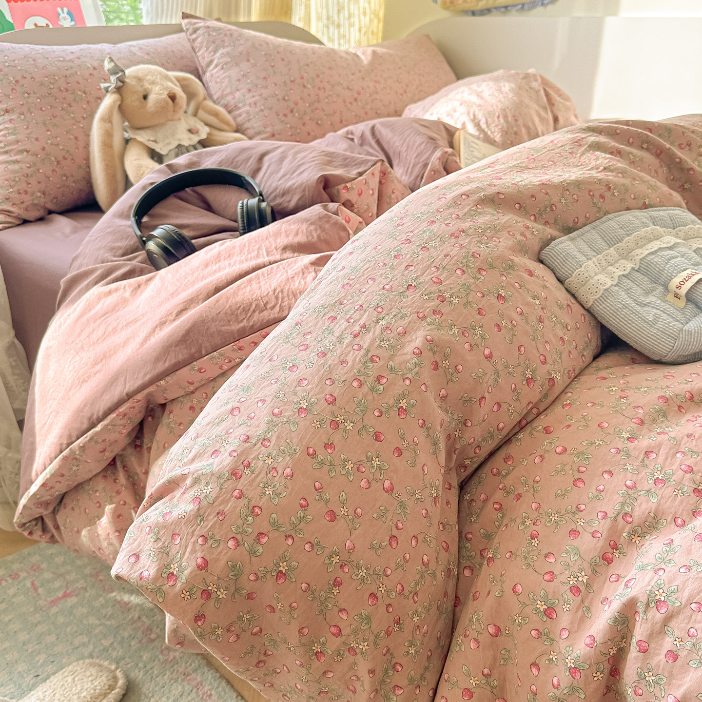 Nuevo algodón coreano de cuatro piezas, sábanas de algodón, cubierta de cama, dormitorio de estudiantes, ropa de cama de tres piezas