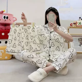 跨境工厂批发云朵棉多款式短袖睡衣套装卡通甜美女士家居服夏季新