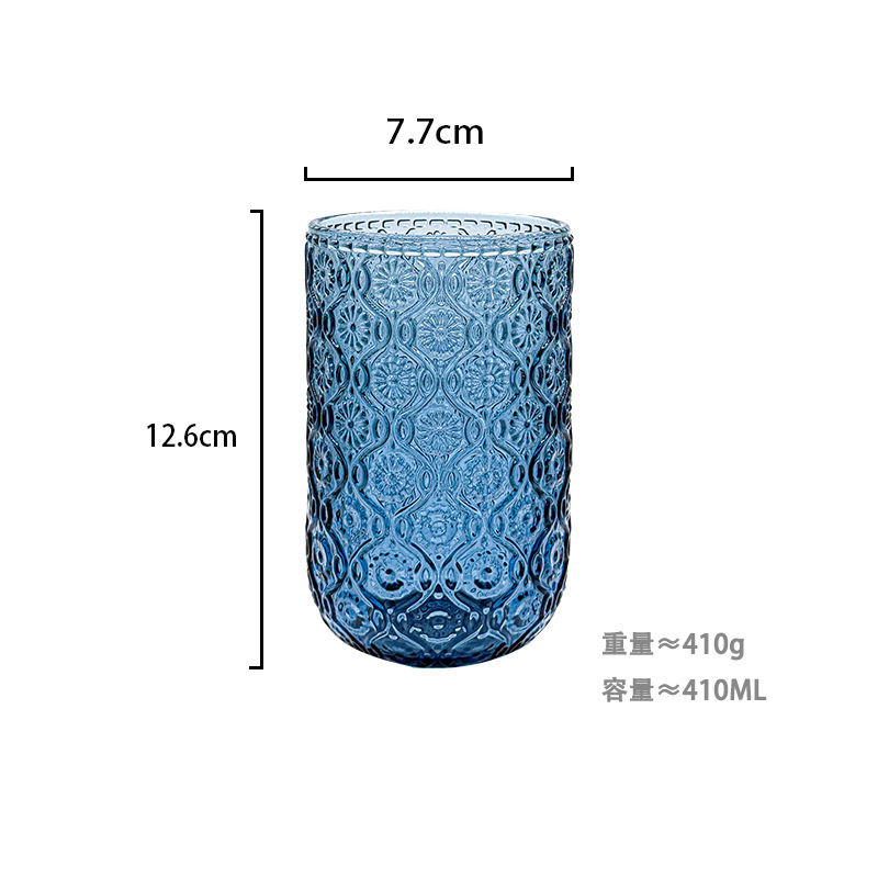 Fábrica al por mayor tazas de agua europeas tazas de vidrio de colores tazas de enjuague bucal de hotel tazas de jugo en relieve tazas de leche domésticas gruesas