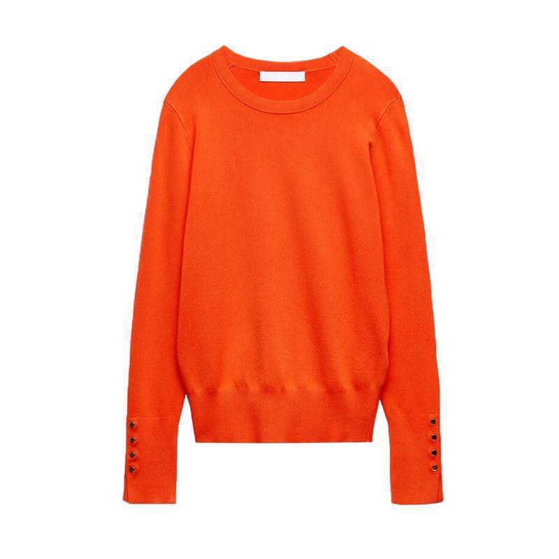 TAOP & ZA Autumn New Metal Button Crewneck Long Sleeve Slim Fit Basic Knit Top TAOP & ZA Autumn New Metal Button Crewneck Long Sleeve Slim Fit Basic Knit Top