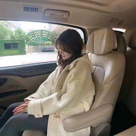 现货 韩国东大门ounce连帽牛角扣大衣韩系女装学院风减龄羊毛外套