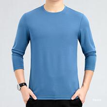专柜男士桑蚕丝圆领长袖t恤休闲体恤薄上衣春秋季纯色百搭打底衫