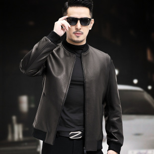 Autumn and Winter new men's leather jacket men's goat leather jacket baseball collar motorcycle leather business casual jacket