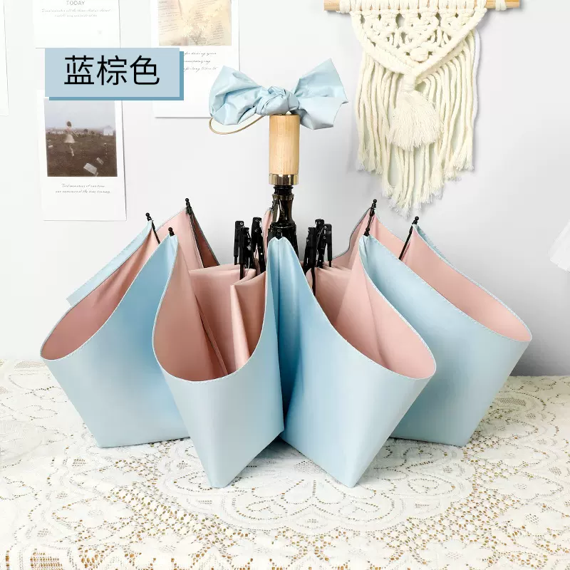 205新款仿木柄彩胶晴雨伞小清新折叠女礼品雨伞防晒防紫外线雨伞