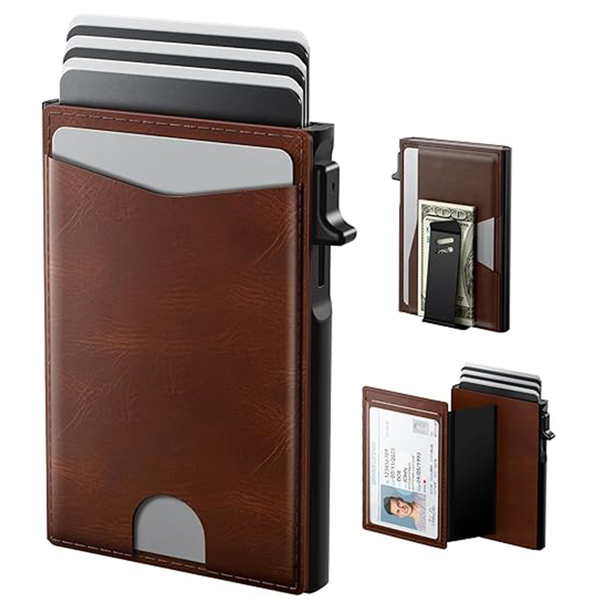 Amazon mini lado empuje caja de tarjetas de aleación de aluminio RFID blindaje multifunción cartera con cartera de negocios cartera de hombre