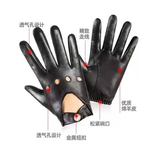 Genuine Leather Cycling Gloves for Women, Spring & Fall Thin Outdoor Fitness Sports Retro Harley Motorcycle Goatskin Handsome and Trendy