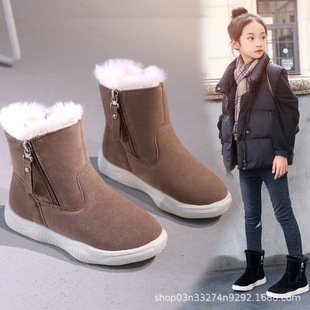 Girls Snow Boots 2025 New Autumn and Winter Thickeneded Medium and Large Kidsren's Cotton Boots Princess Boots Kidsren's Shoes Waterproof and Non-Slip