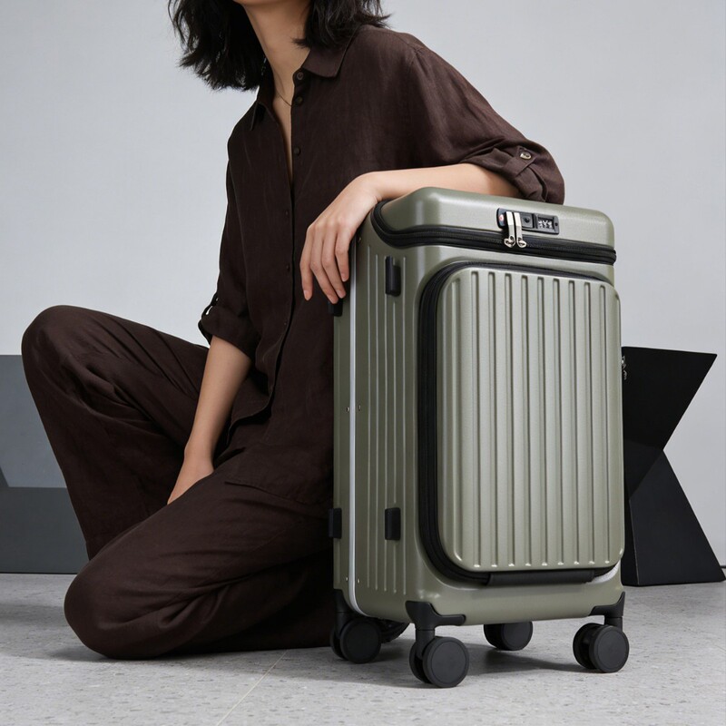 Cross-border minimalist 20inch front-opening suitcase, carry-on password suitcase, large-capacity luggage, spinner suitcase with pull rod