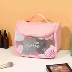 Transparent waterproof makeup bag PU sanding fashionable cosmetic storage bag large capacity hand-held bag travel toiletry bag