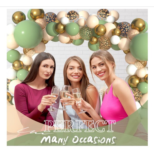 green retro golden matte white balloon