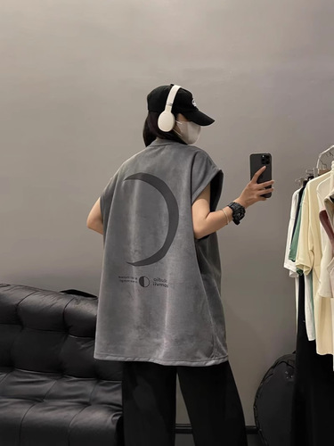 American leather print vest for men and women, sports loose sleeveless T-shirt summer INS trend brand shoulder jacket base T