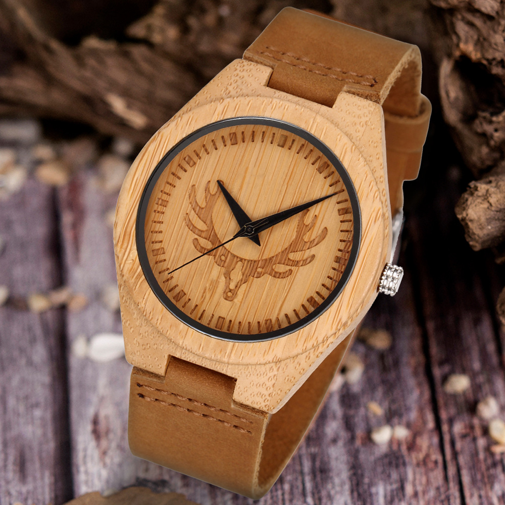 Factory Wholesale Cross-Border Amazon Classic Wooden Watch Simple Casual Bamboo Men's DIY Quartz Watch Wooden Watch