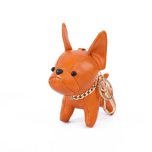 Cross-border wholesale leather cartoon puppy keychain French Bulldog creative PU exquisite ornaments cross-border Bulldog pendant