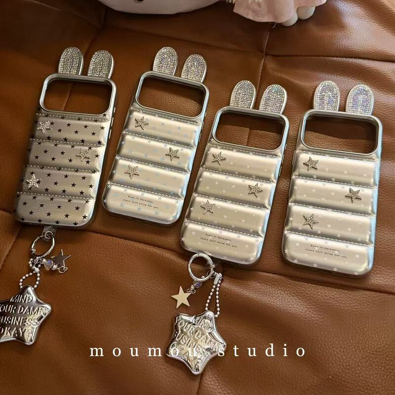 High-End Silver Glittering Diamond Rabbit Ear Star Pendant Suitable for Iphone17Promax Apple 16 Mobile Phone Case 15 Women High-End Silver Glittering Diamond Rabbit Ear Star Pendant Suitable for Iphone17Promax Apple 16 Mobile Phone Case 15 Women