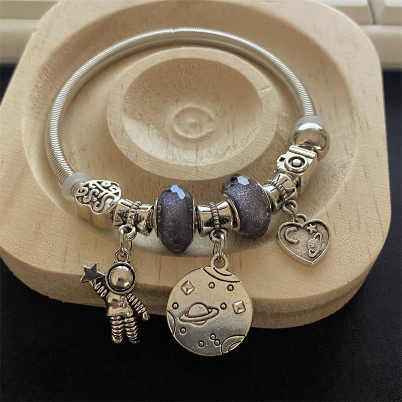 Pulsera de Acero Inoxidable Panjia Dora con Corazón y Oso, Pulsera Abierta con Cuentas para DIY, Joyería de Estilo Fresco, Éxito de Ventas en Amazon