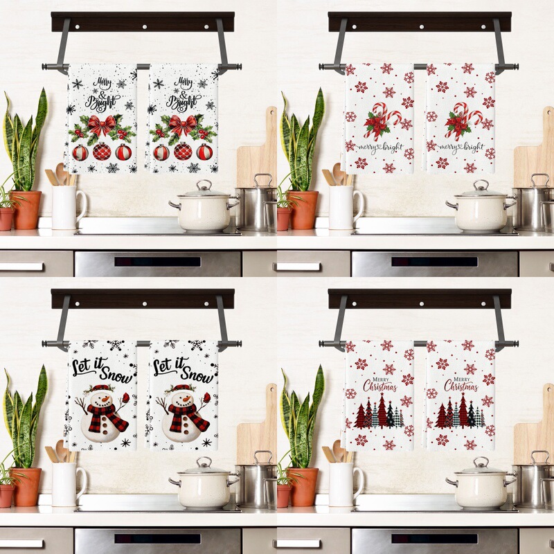 Christmas Gnome Kitchen Towel Candy Cane Snowman Dish Towel Farmhouse Restaurant Kitchen Bathroom Decor Hand Towel