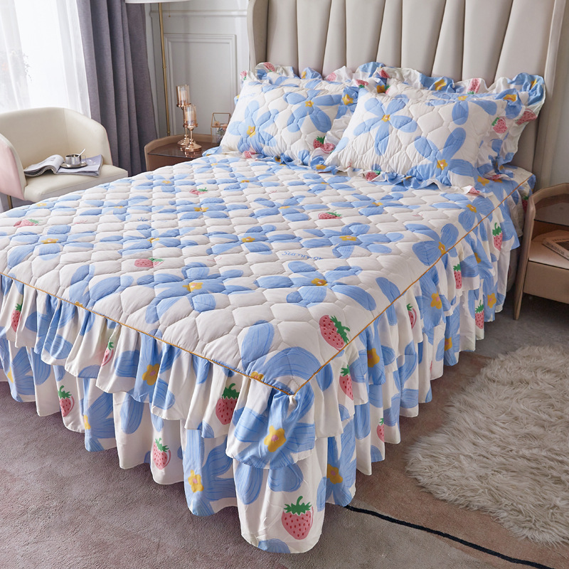 Quilted bed skirt three-piece brushed single mattress cover non-slip all-inclusive protective bedspread bedspread bed skirt wholesale