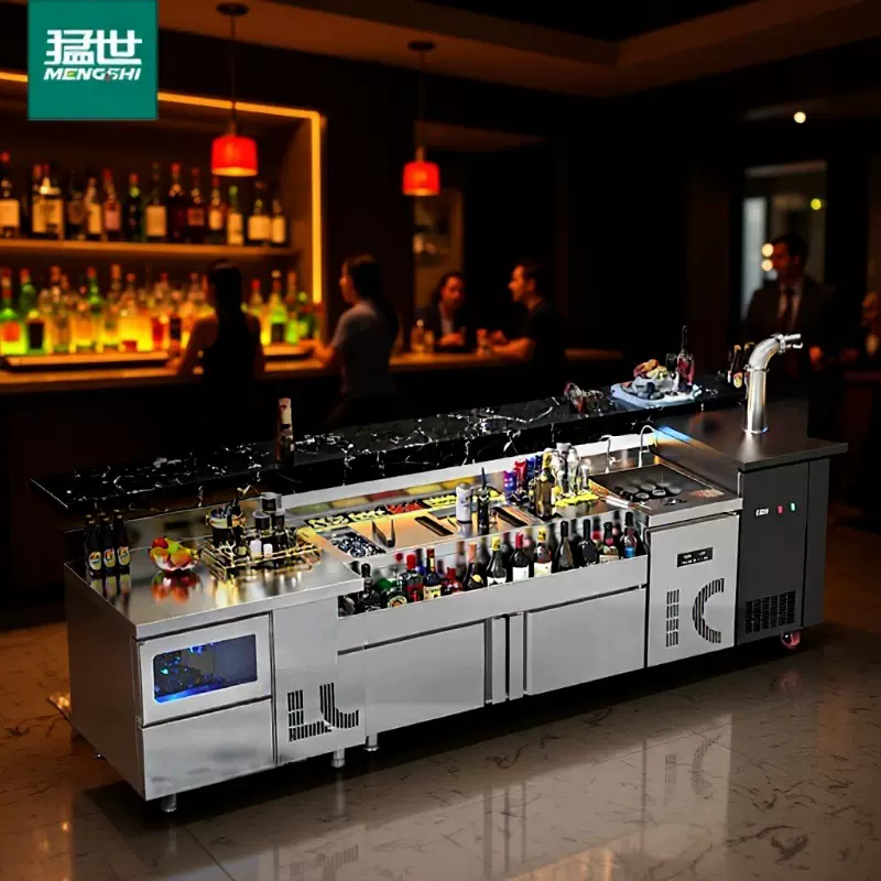 猛世定制酒吧调酒台工作台吧台冷藏操作台商用鸡尾酒不锈钢调酒