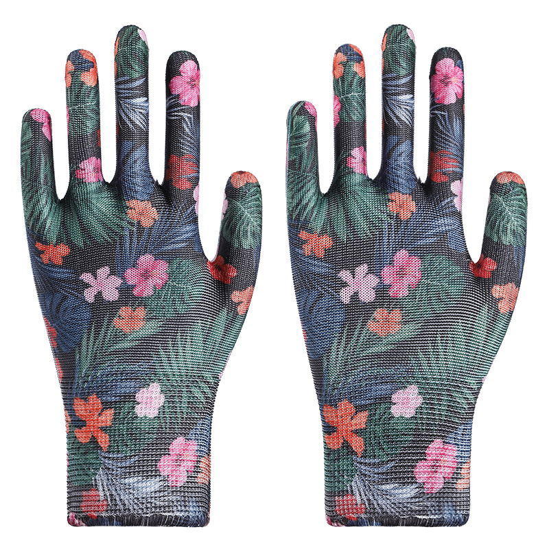 검은색과 빨간색 꽃 장갑