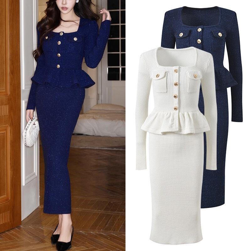 2025 Autumn New French-style Light Luxury Square Neck Ruffle Hem Long Sleeve Elegant Mid-length Dress for a Goddess Look 2025 Autumn New French-style Light Luxury Square Neck Ruffle Hem Long Sleeve Elegant Mid-length Dress for a Goddess Look