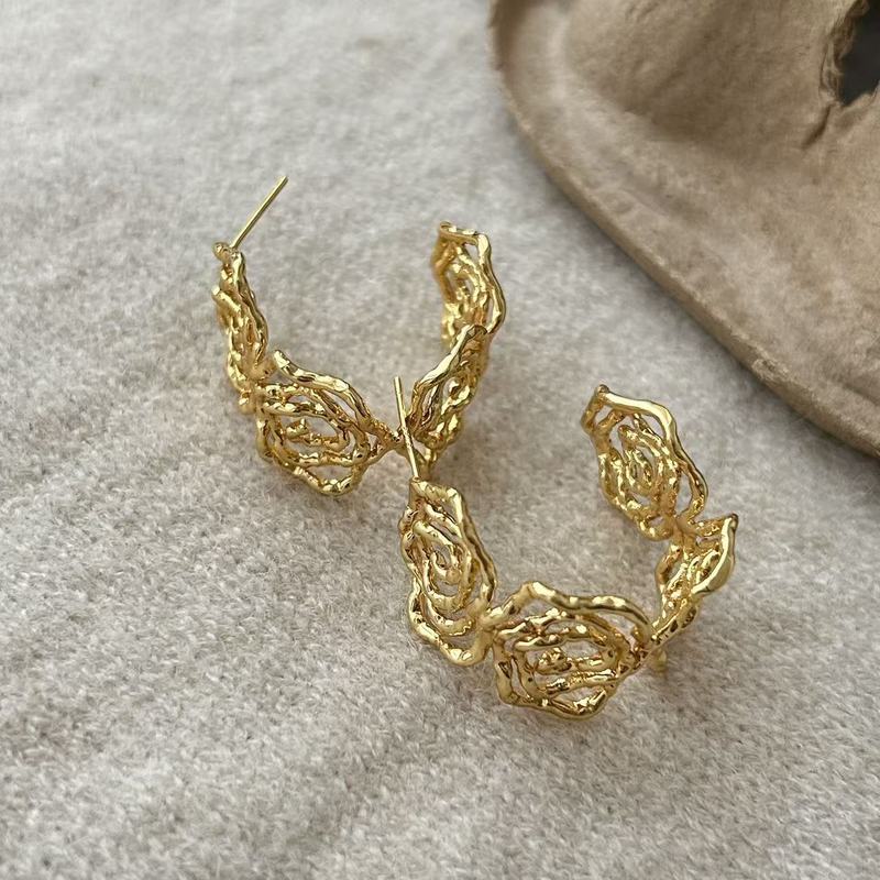 法式复古高级轻奢玫瑰花耳圈百搭简约时尚潮流通勤饰品女气质优雅|undefined
