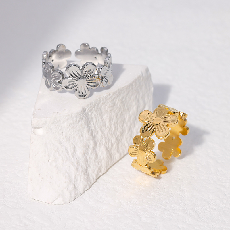 Sweet Flower Stainless Steel Plating Open Ring 1 Piece
