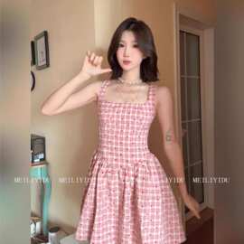 BNEIA一尧【甜心雪莉玫】韩系连衣裙女夏甜美俏皮少女感格纹A字