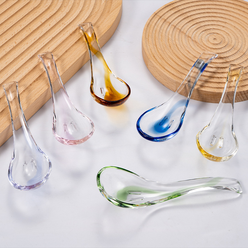 Color color matching crystal spoon household Bird's Nest spoon heat-resistant dessert spoon soup transparent glass spoon wholesale