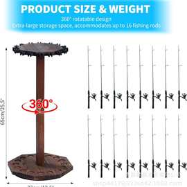 木质可旋转钓鱼竿支架车库钓鱼装备收纳架鱼竿整理收纳架