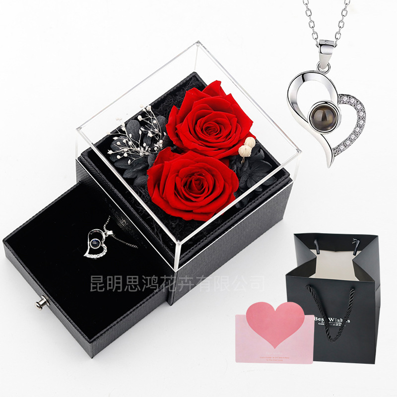 Caja de regalo de joyería con luz, rosa de flor real eterna, para el Día de San Valentín y el Día de la Madre, venta al por mayor transfronteriza de Amazon.