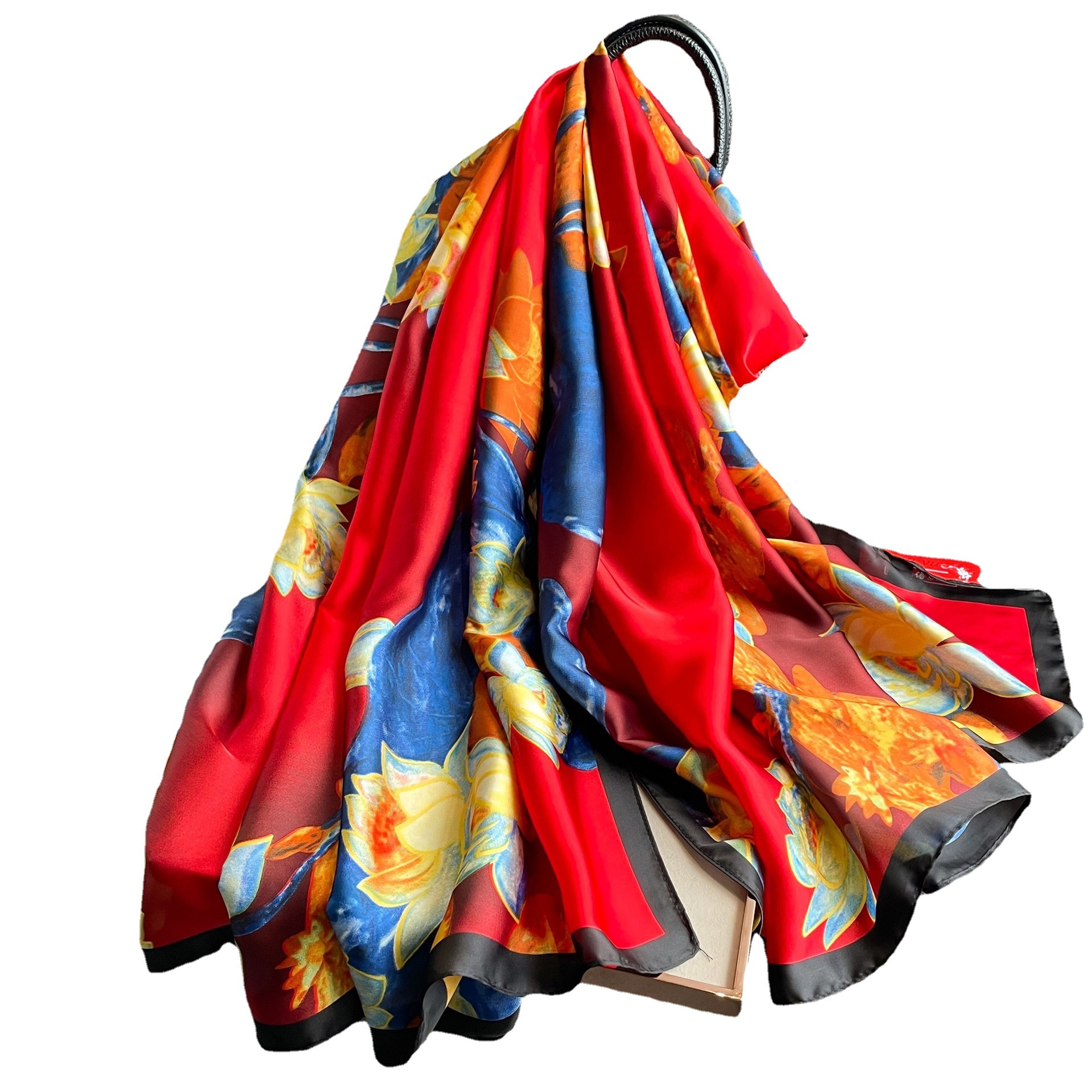 2023 estilo coreano estampado floral bufanda de seda artificial a prueba de sol protector solar Toalla de playa al aire libre de doble uso chal bufanda grande