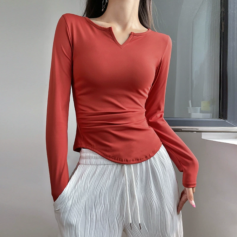 TikTok качественная нейлоновая быстросохнущая рубашка для йоги большого размера с длинными рукавами для занятий йогой, базовая рубашка для танцев, облегающая женская рубашка