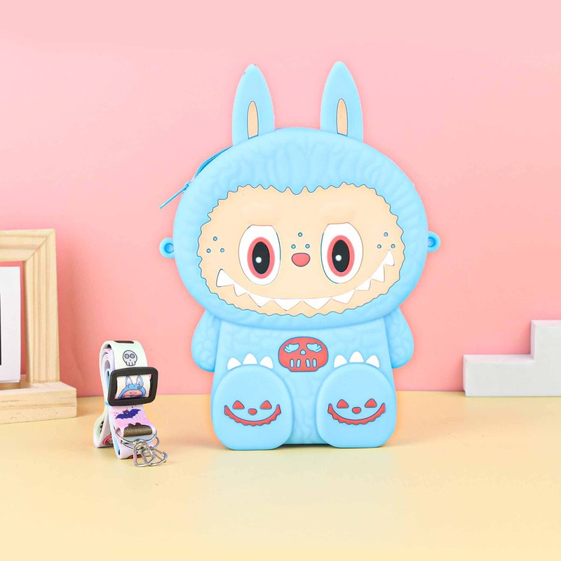 Labubu シリコーン携帯電話バッグ漫画かわいい誕生日ギフト弓シリコーン小銭入れハイエンドクロスボディバッグ|undefined