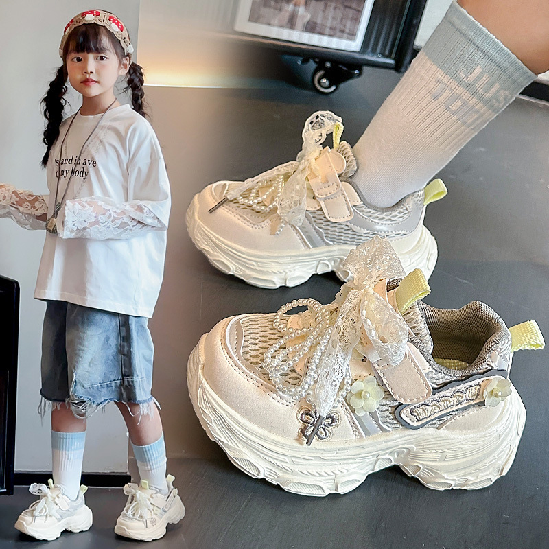 女童网面运动鞋女孩公主鞋2025秋季新款儿童鞋子中大童老爹鞋小白|undefined