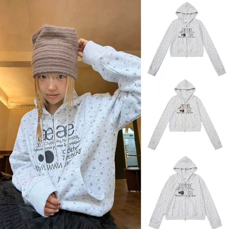 In-Stock Korean Niche Fashion Brand Aeae Floral Embroidered Zip-Up Hooded Sweatshirt Loose Cardigan Hoodie Jacket